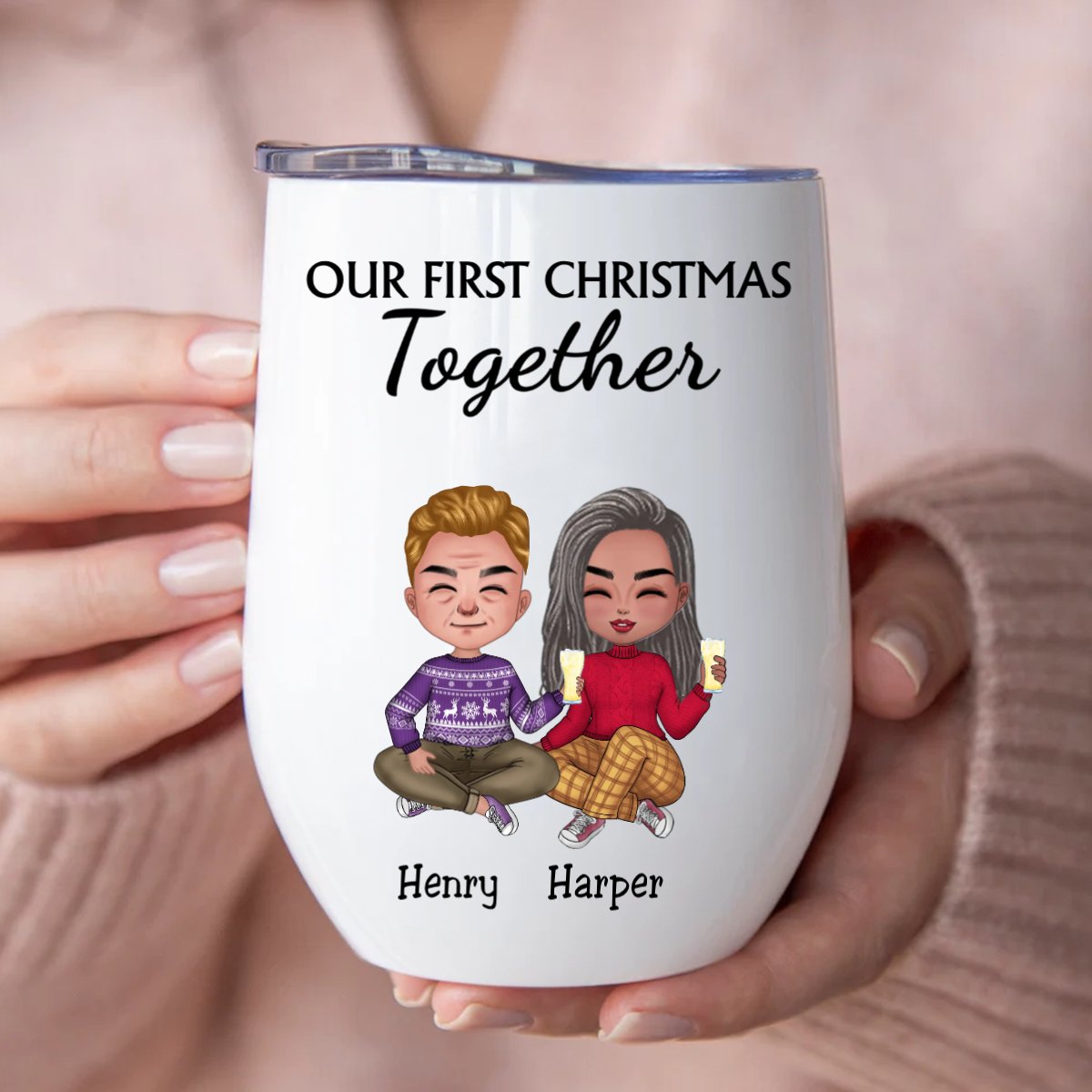 Couple - Our First Christmas Together - Personalized Wine Tumbler - Makezbright Gifts