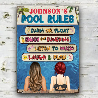 Couple - Pool Rules - Personalized Classic Metal Signs - Makezbright Gifts