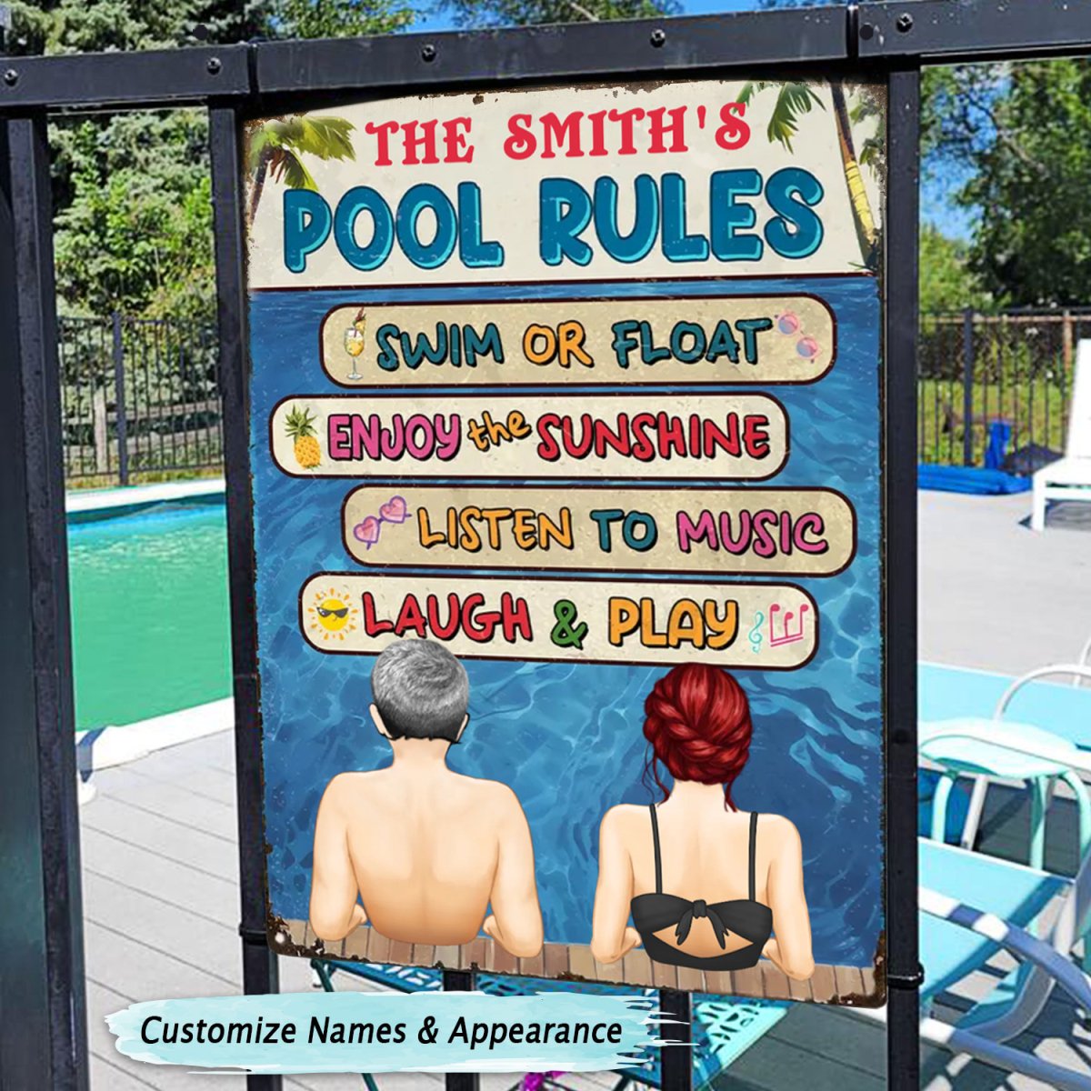 Couple - Pool Rules - Personalized Classic Metal Signs - Makezbright Gifts