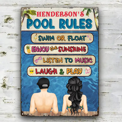 Couple - Pool Rules - Personalized Classic Metal Signs - Makezbright Gifts