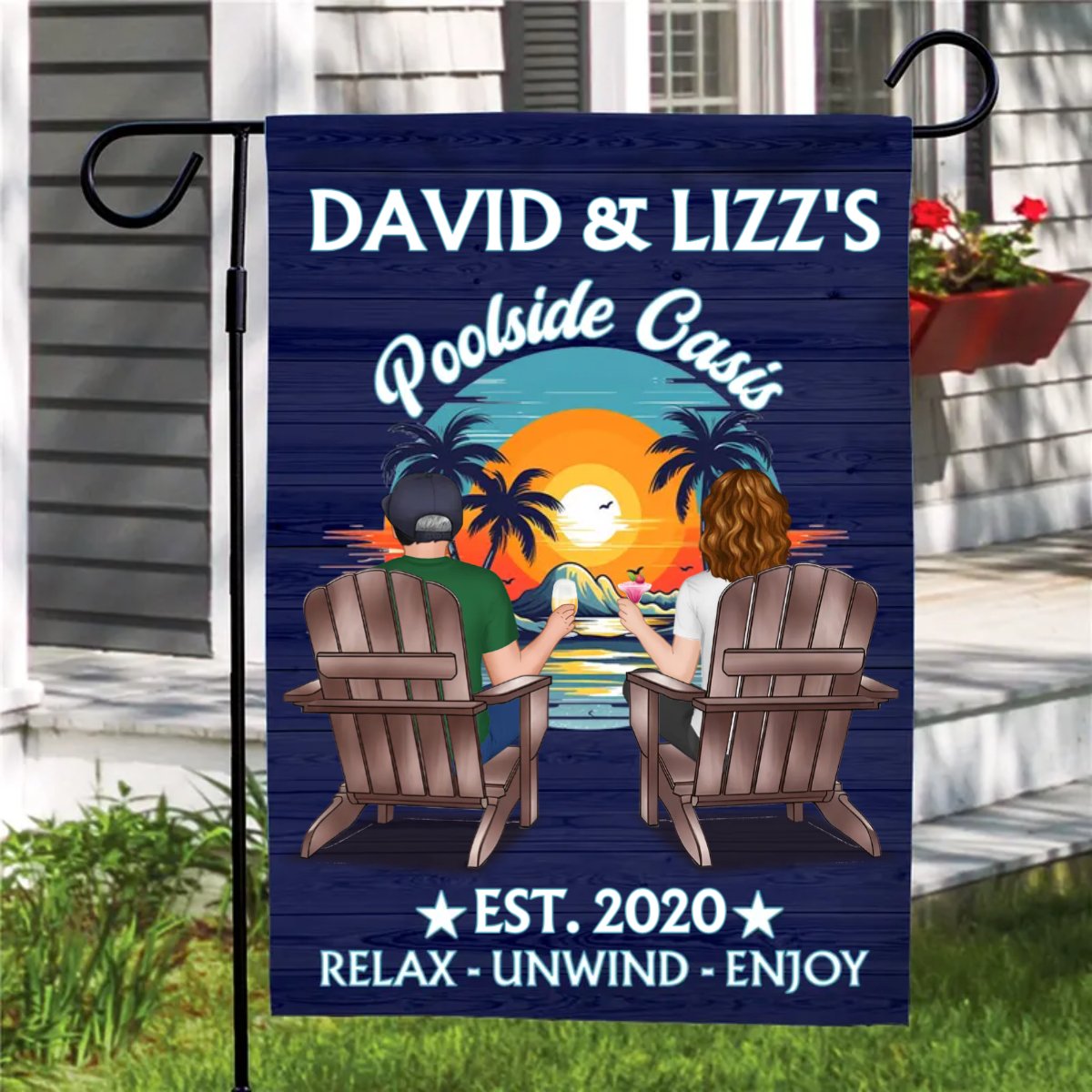 Couple - Poolside Paradise - Personalized Garden Flag - Makezbright Gifts