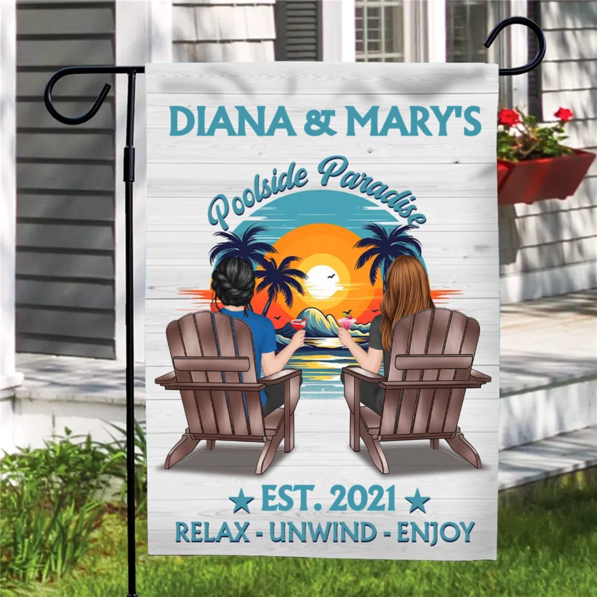 Couple - Poolside Paradise - Personalized Garden Flag - Makezbright Gifts