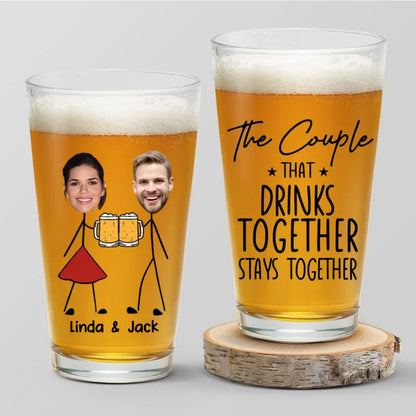 Couple - The Couple That Drinks Together Stays Together - Personalized Beer Glass - Makezbright Gifts