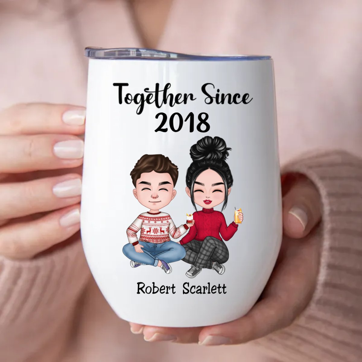 Couple - Together Since Husband And Wife - Personalized Wine Tumbler - Makezbright Gifts