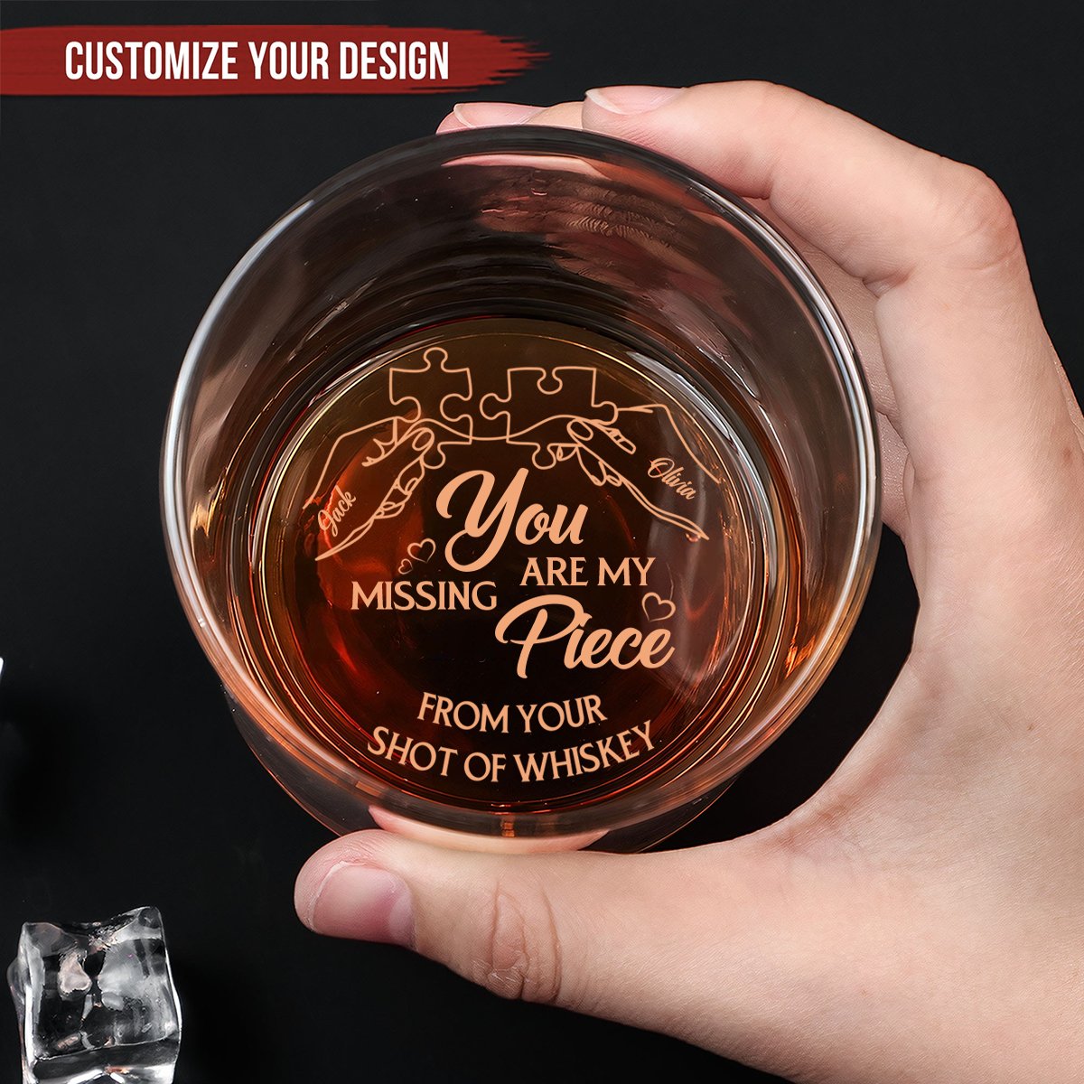 Couple - You Are My Missing Piece - Personalized Engraved Whiskey Glass - Makezbright Gifts