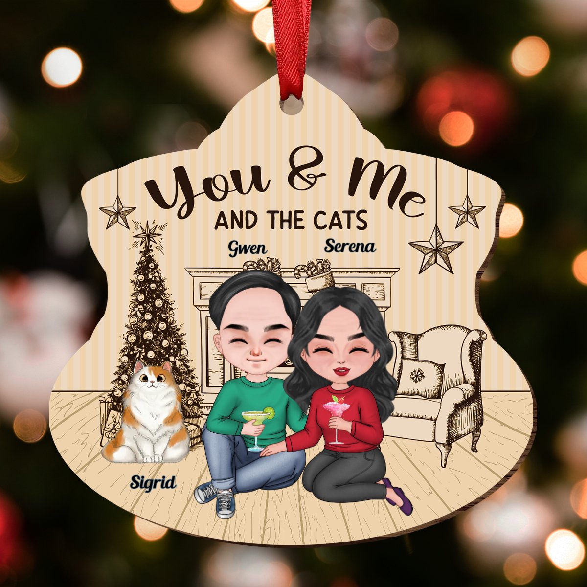 Couple - You & Me And The Cat - Personalized Transparent Ornament - Makezbright Gifts