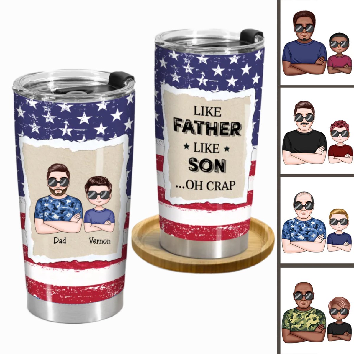 Custom 20oz Tumbler - Like Father Like Son - Personalized Stainless Steel Cup - Makezbright Gifts