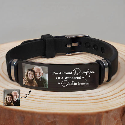 Custom Photo I'm A Proud Daughter - Personalized Engraved Bracelet - Makezbright Gifts