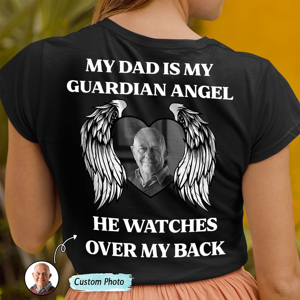 Custom Photo My Dad Is My Guardian Angel Memorial - Personalized T Shirt - Makezbright Gifts