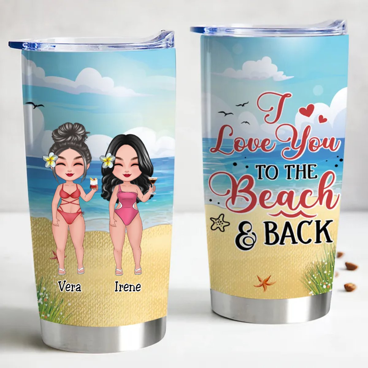 Customized 20oz Tumbler: Beachy Love Insulated Travel Cup - Makezbright Gifts