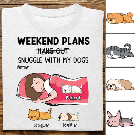 Dog / Cat Lovers - Hang Out Or Snuggle - Personalized Unisex T - Shirt - Makezbright Gifts