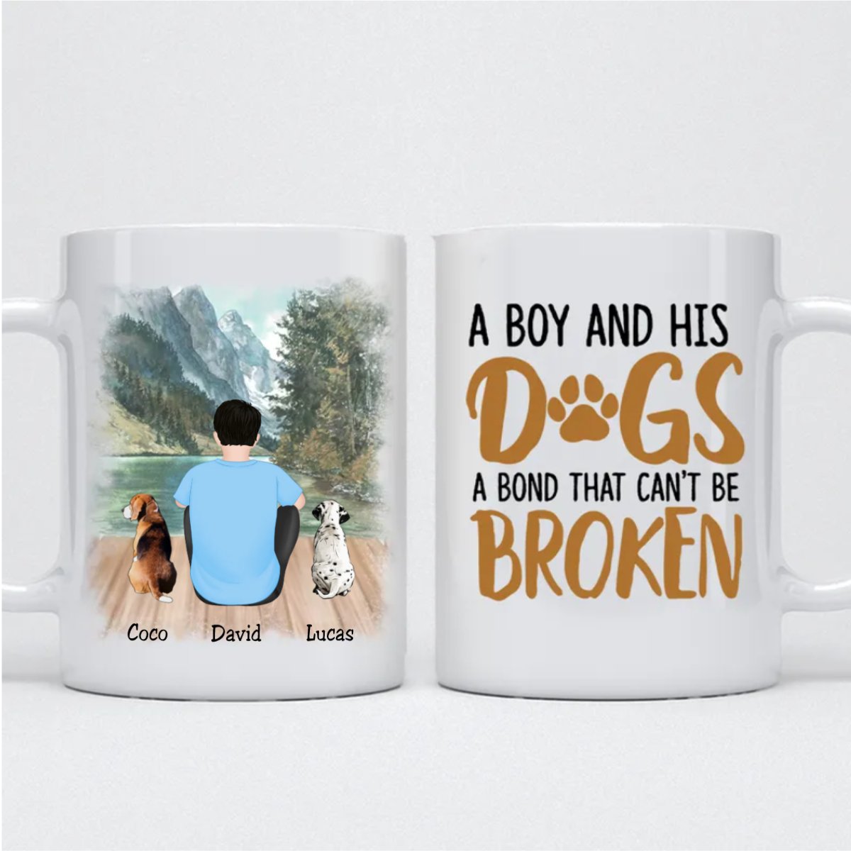 Dog Lovers - A Boy And His Dogs, A Bond That Can't Be Broken - Personalized Mug - Makezbright Gifts