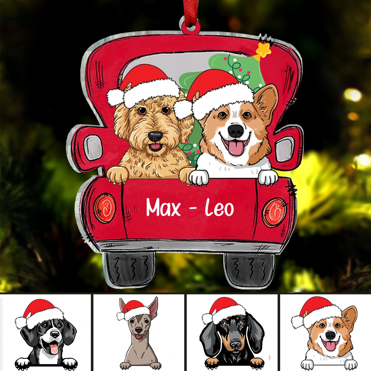 Dog Lovers - Dog Christmas - Personalized Red Truck Ornament - Makezbright Gifts