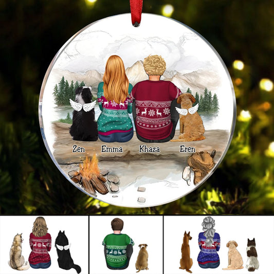 Dog Lovers - Dog & Couple - Mountain Hiking - Personalized Circle Ornament - Makezbright Gifts