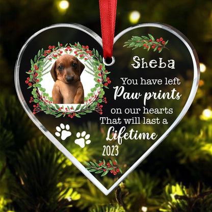 Dog Lovers - Dog Memo You Have Left Paw Prints On Our Hearts - Personalized Heart Ornament - Makezbright Gifts