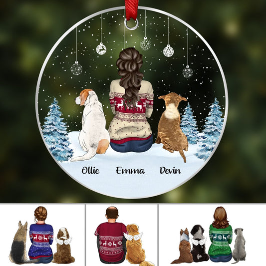 Dog Lovers - Dogs on the Snow - Personalized Acrylic Circle Ornament - Makezbright Gifts