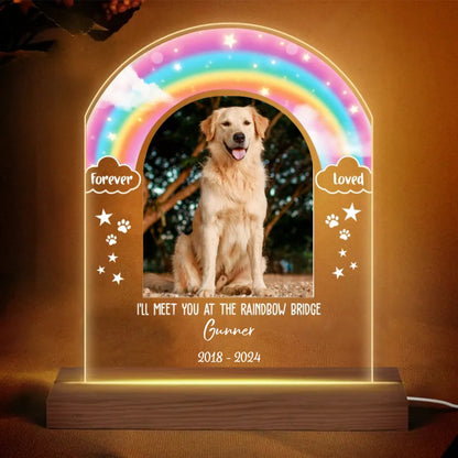 Dog Lovers - Gift For Dog Memorial Rainbow Bridge - Personalized Plaque LED Lamp Night Light - Makezbright Gifts