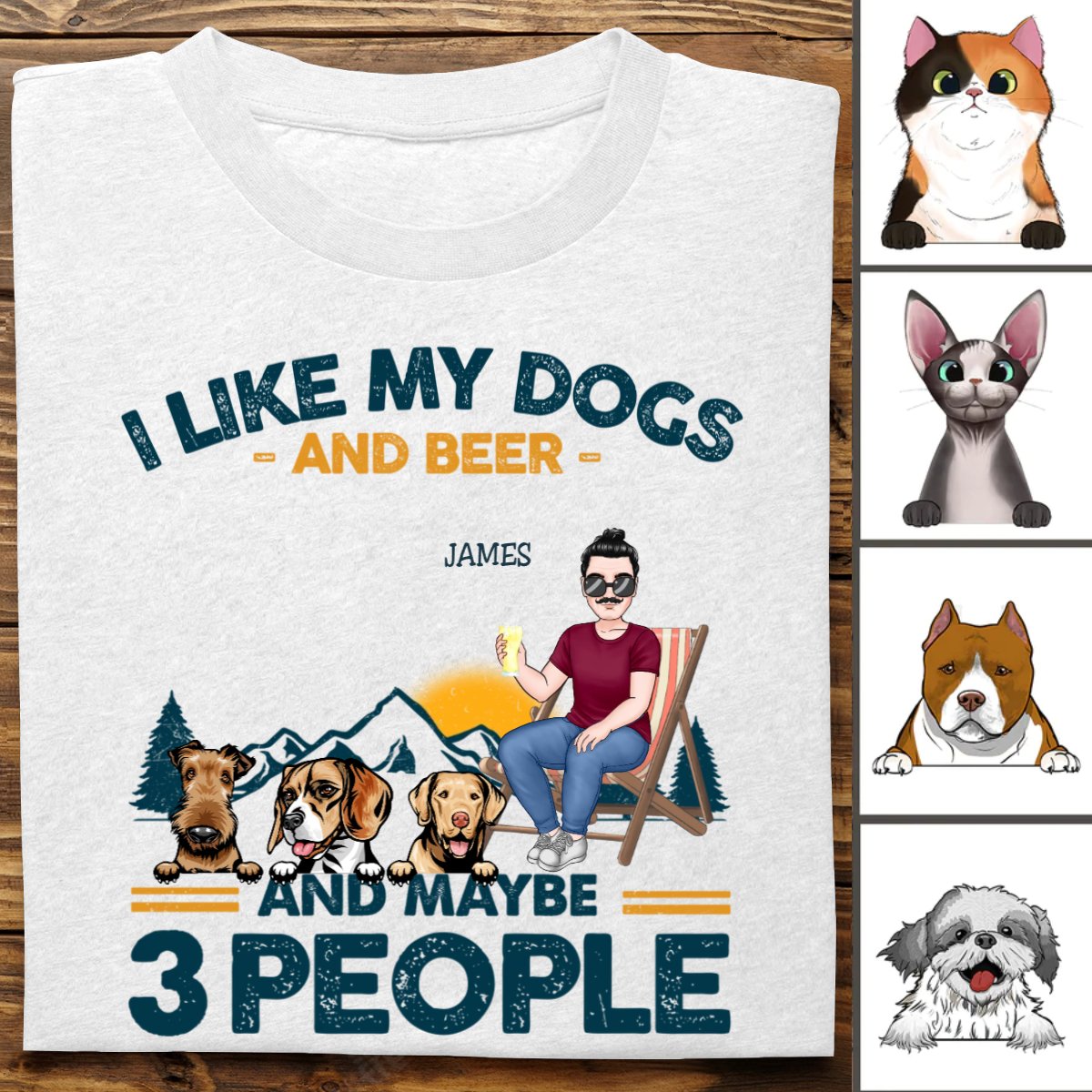 Dog Lovers - I Like My Dogs And Beer And Maybe 3 People - Personalized T - shirt - Makezbright Gifts