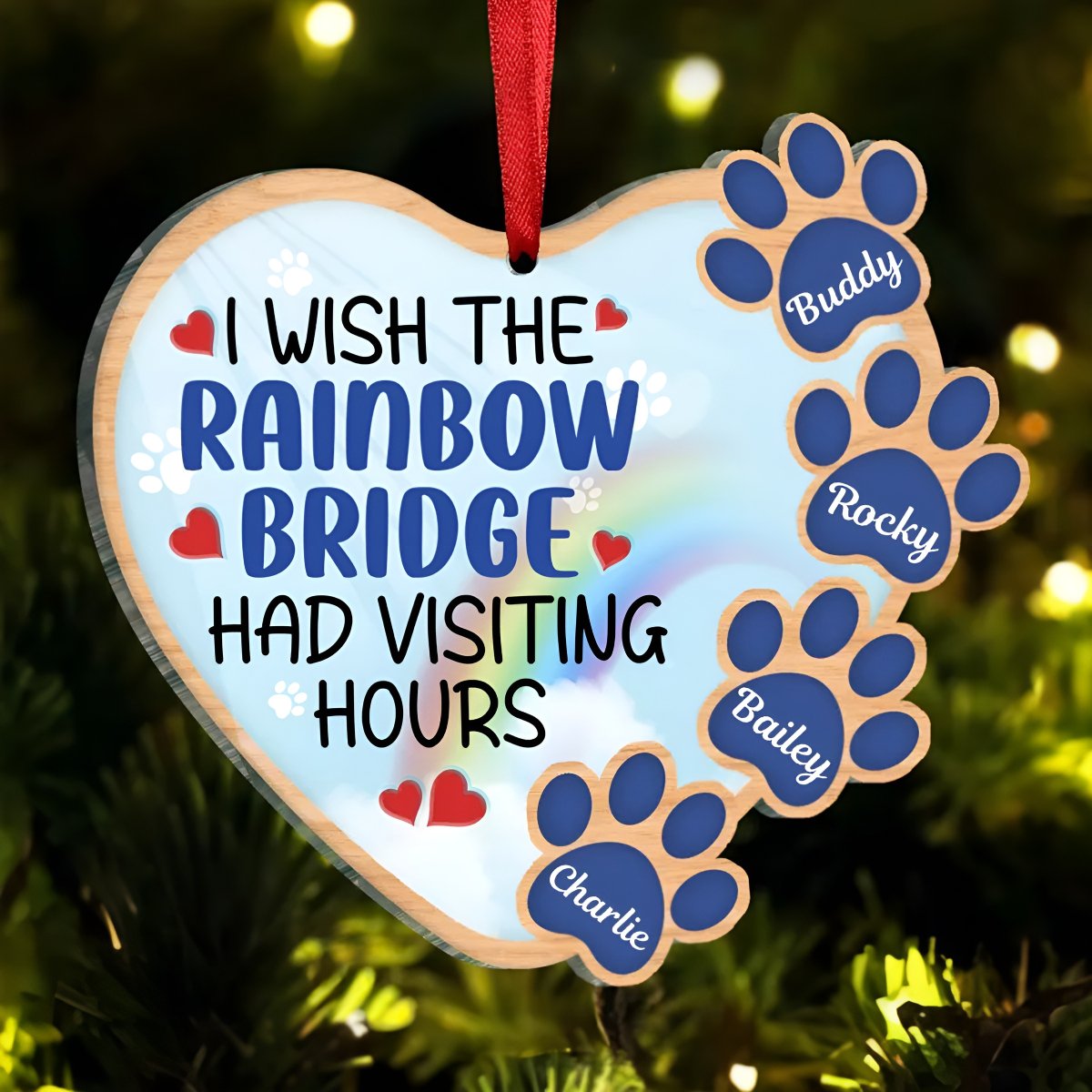 Dog Lovers - I Wish The Rainbow Bridge Had Visiting Hours - Personalized Heart Ornament - Makezbright Gifts