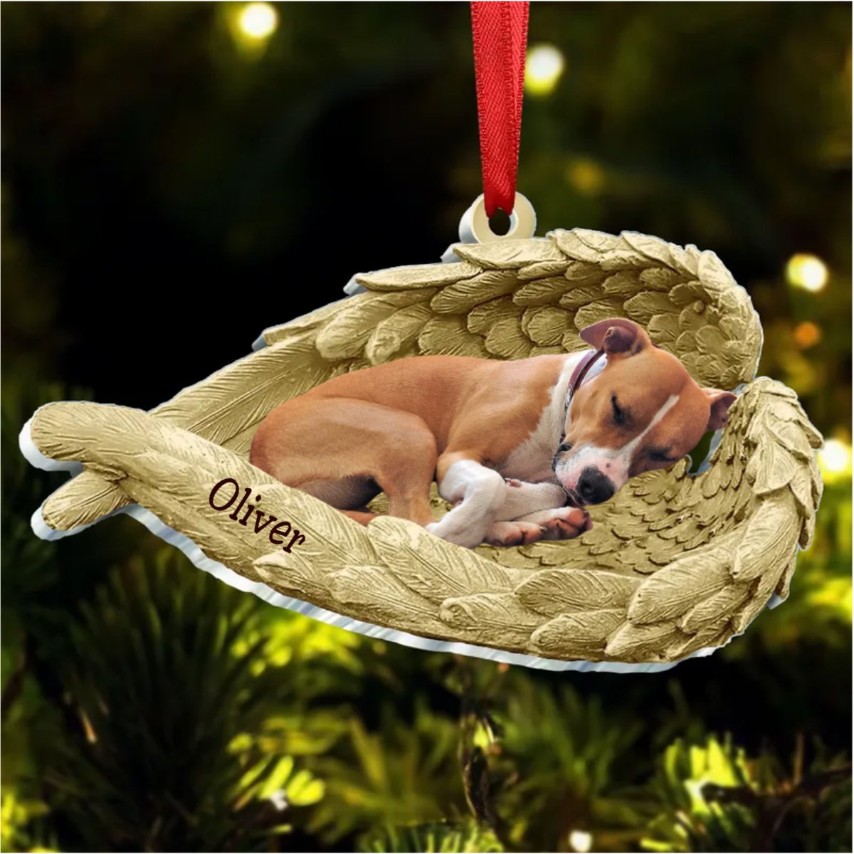 Dog Lovers - Sleeping Pet Within Angel Wings - Personalized Ornament - Makezbright Gifts