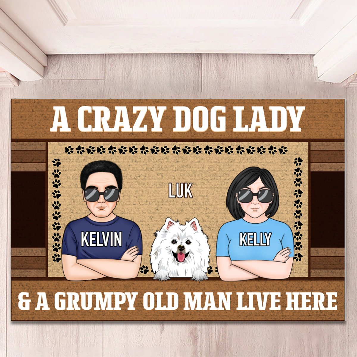 Dog Loves - A Crazy Dog Lady & A Grumpy Old Man Live Here - Customized Doormat - Makezbright Gifts