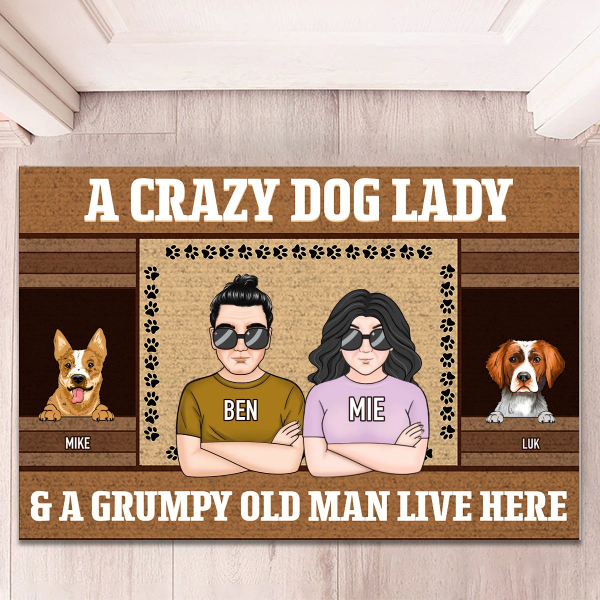 Dog Loves - A Crazy Dog Lady & A Grumpy Old Man Live Here - Customized Doormat - Makezbright Gifts