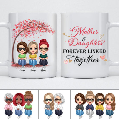 Doll Women Gift For Mother Mom And Daughters Sitting Under Tree - Personalized Mug - Makezbright Gifts