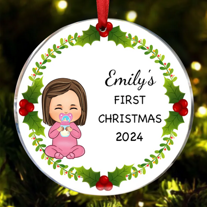 Christmas Wreath Baby First Christmas Doll Personalized Circle Ornament