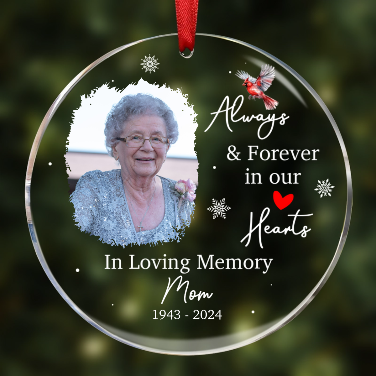 Custom Photo Always & Forever In Our Hearts - Personalized Circle Acrylic Ornament