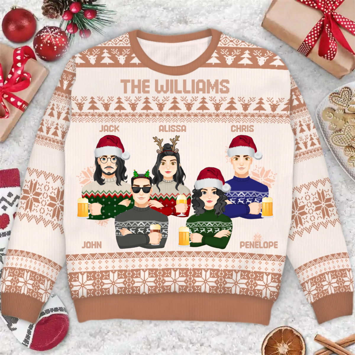 Flat Art - Christmas Gift For Bestie, Friend, Sibling, Family - Personalized Unisex Ugly Sweater