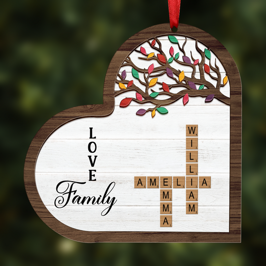 Love Family Crossword Scrabble - Personalized Wooden Ornament