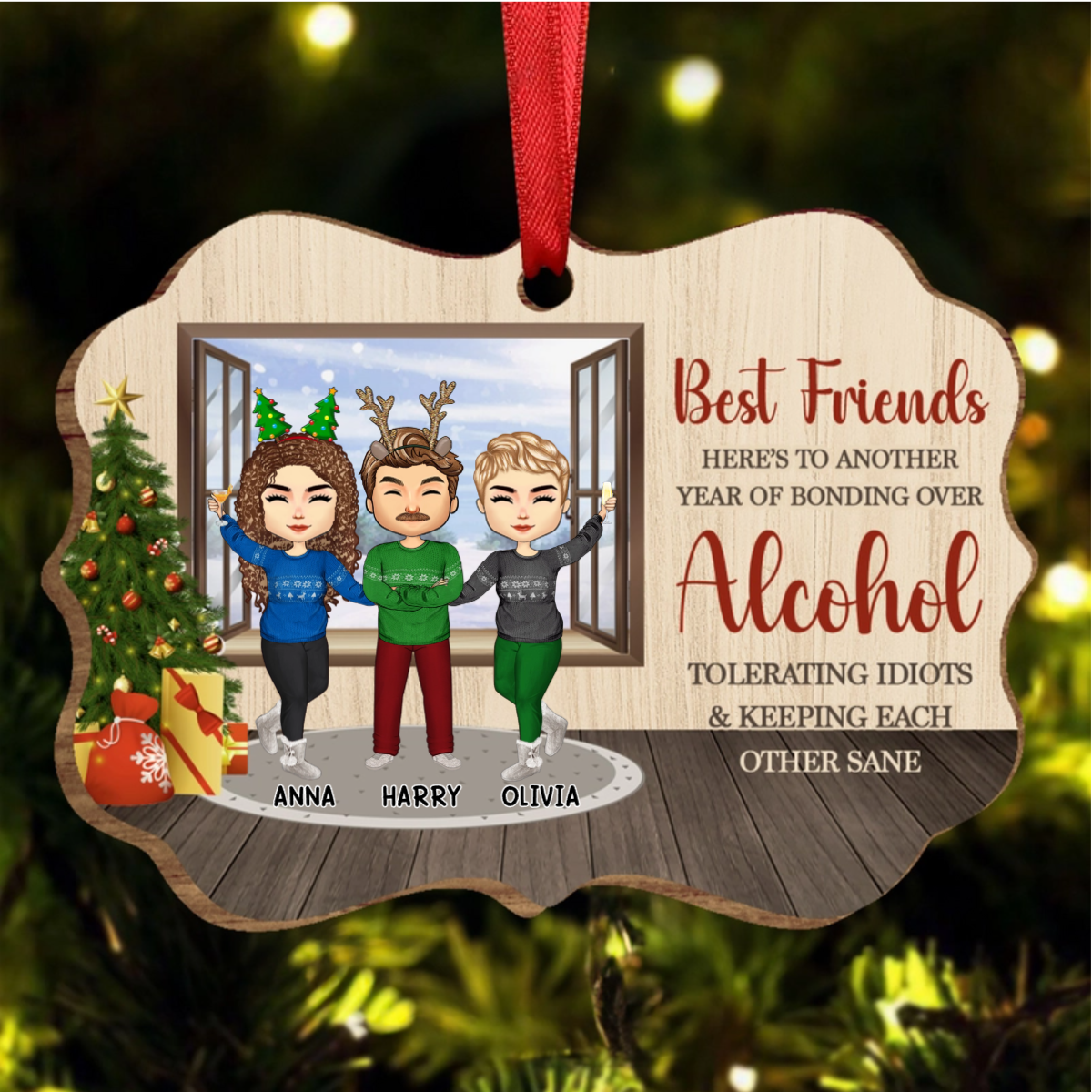 Best Friends Keeping Each Other Sane - Christmas Gift For BFF And Colleagues - Personalized Custom Wooden Ornament