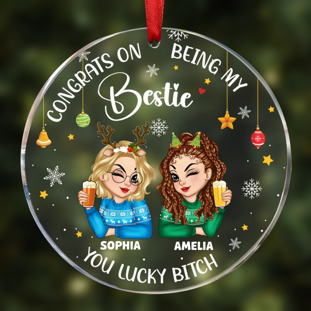 Congrats On Being My Bestie Christmas - Personalized Circle Acrylic Ornament