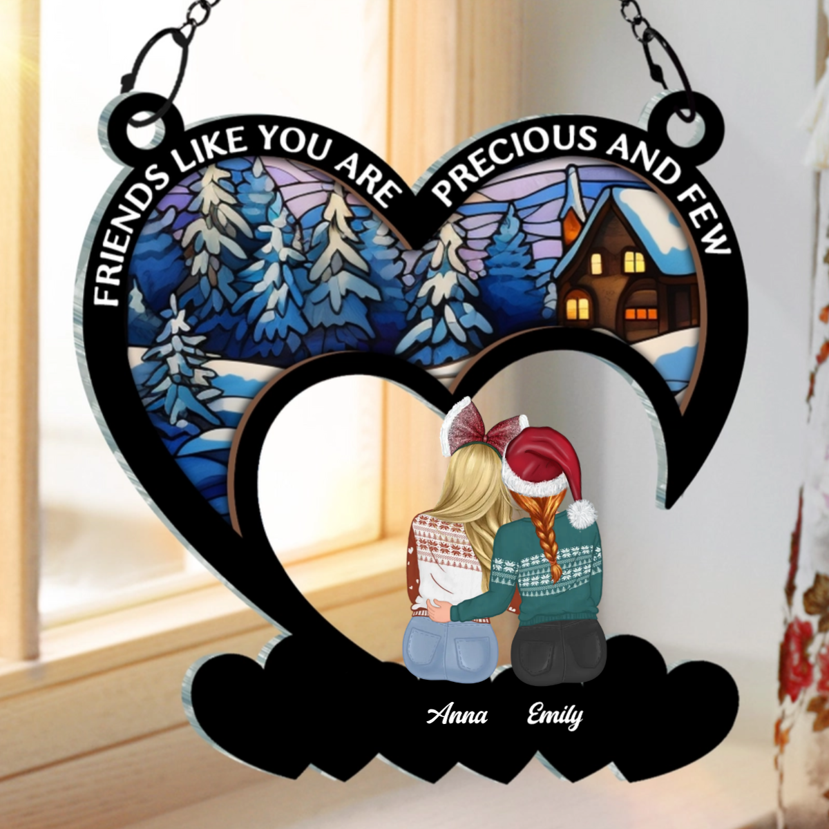 Christmas Bestie Friends Like You - Personalized Window Hanging Suncatcher Ornament