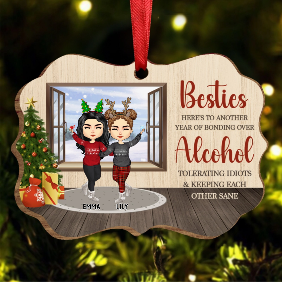 Best Friends Keeping Each Other Sane - Christmas Gift For BFF And Colleagues - Personalized Custom Wooden Ornament