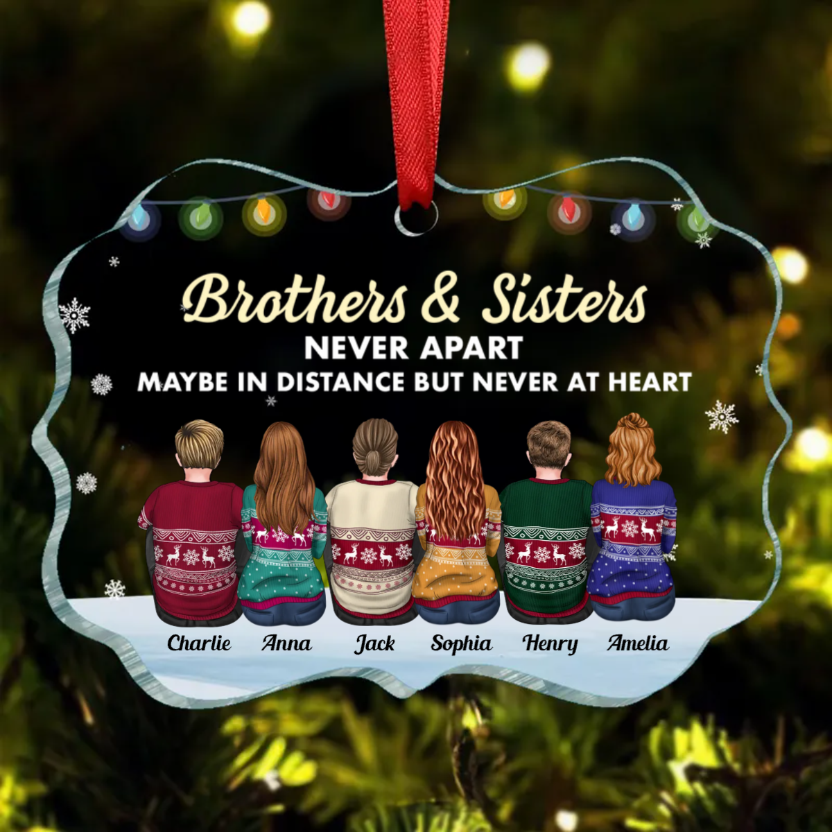 Family Never Apart In Heart - Personalized Siblings Ornament