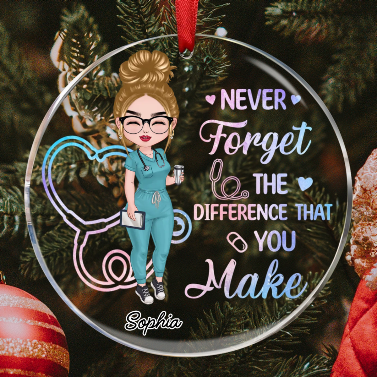 Nurse Never Forget The Difference That You Make - Personalized Circle Glass Ornament