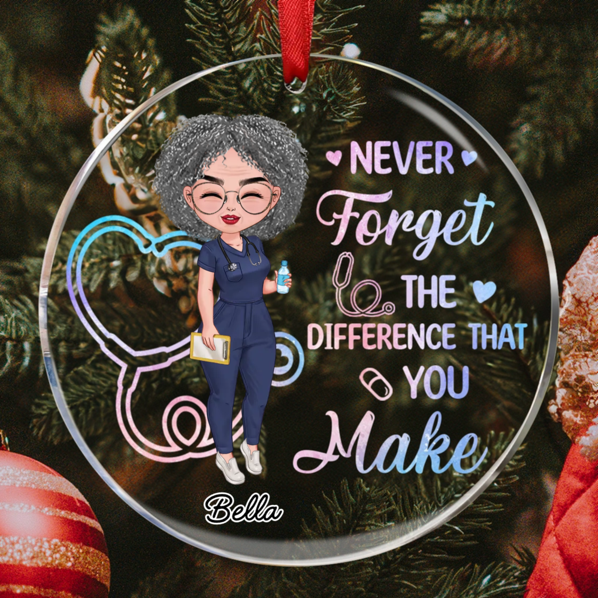 Nurse Never Forget The Difference That You Make - Personalized Circle Glass Ornament