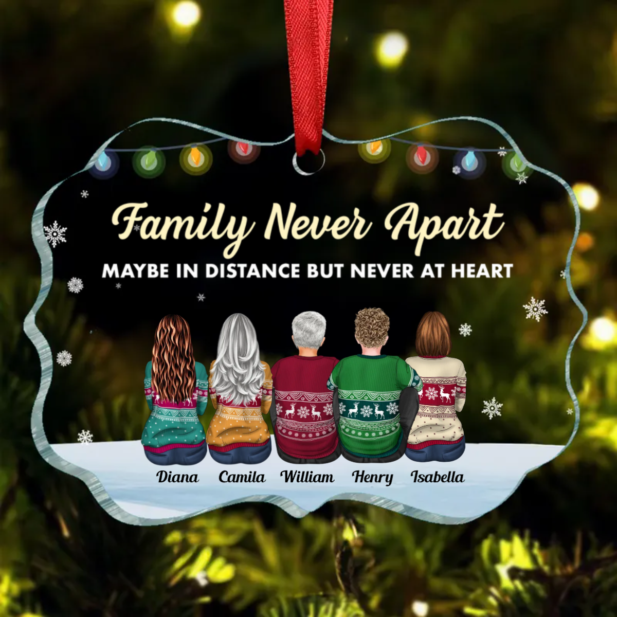 Family Never Apart In Heart - Personalized Siblings Ornament