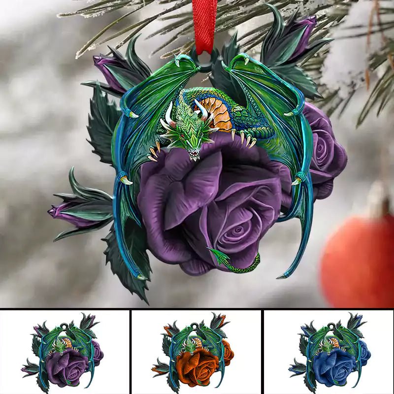 Dragon Lover - Dragon In Purple Rose - Personalized Acrylic Ornament - Makezbright Gifts