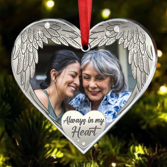 Family - Always in my heart - Personalized Custom Photo Heart Ornament - Makezbright Gifts