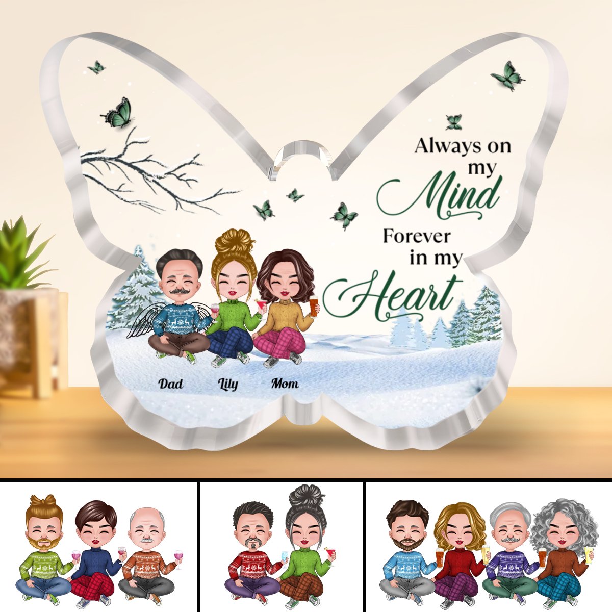 Family - Always On My Mind, Forever In My Heart - Personalized Butterfly Acrylic Plaque (NM) - Makezbright Gifts