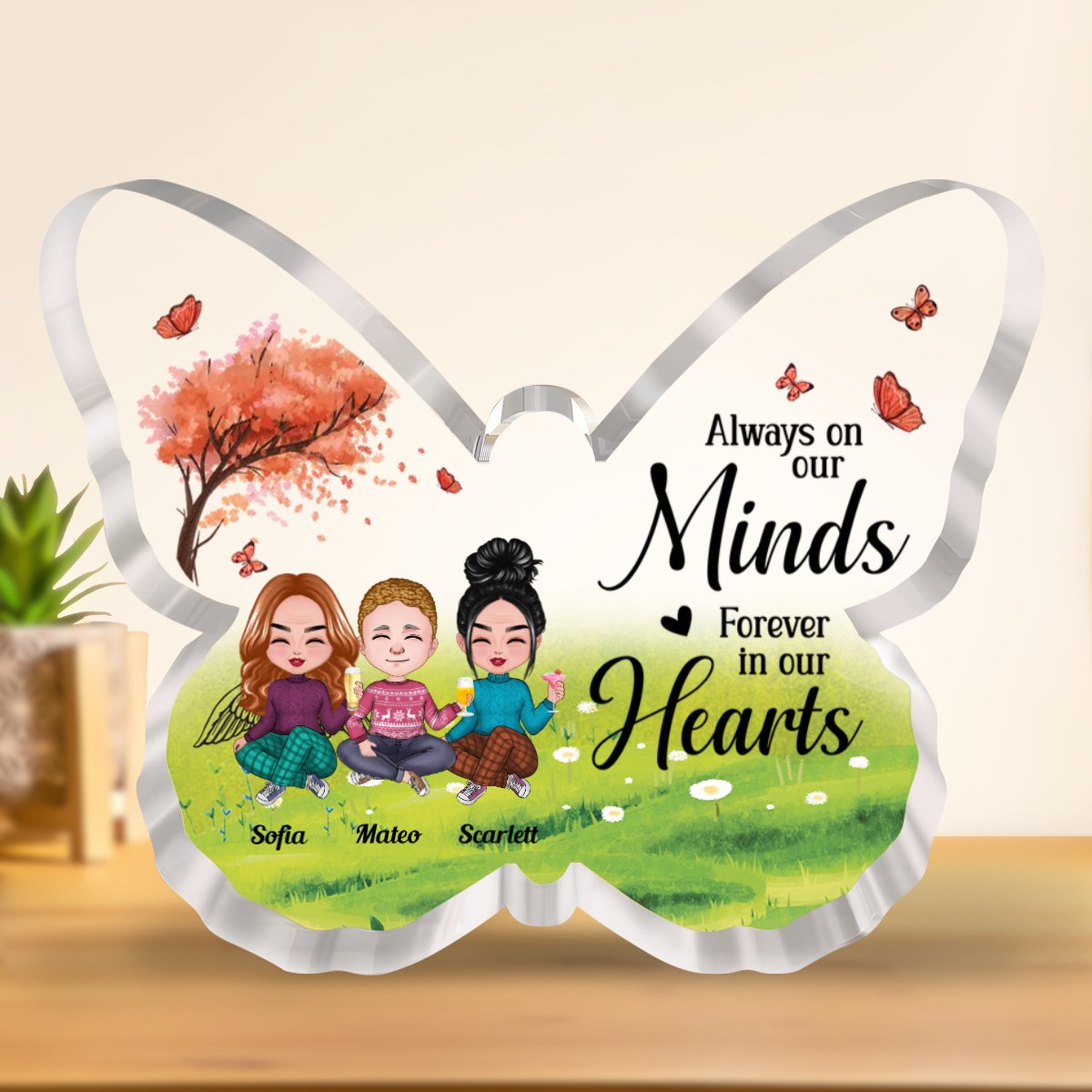 Family - Always On Our Minds, Forever In Our Hearts - Personalized Butterfly Plaque (NM) - Makezbright Gifts