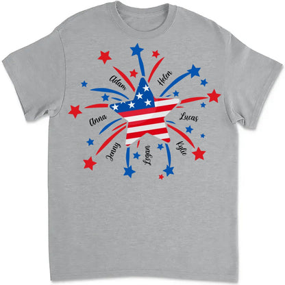 Family - American Flag Firework Shirts Custom Names - Personalized T - Shirt - Makezbright Gifts