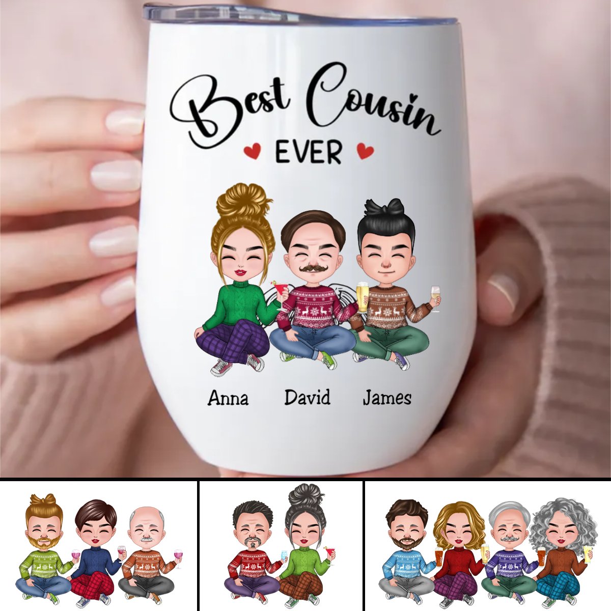 Family - Best Cousin Ever - Personalized Wine Tumbler - Makezbright Gifts