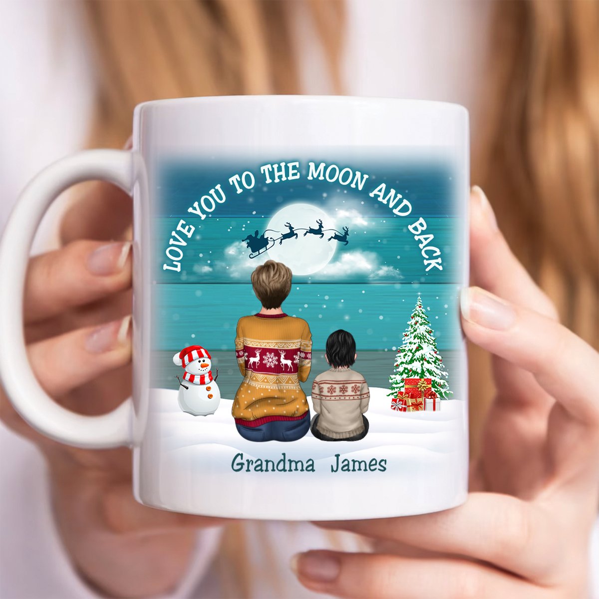 Family - Blue Palette Moon Grandma & Grandkids Back View - Personalized Mug (LH) - Makezbright Gifts