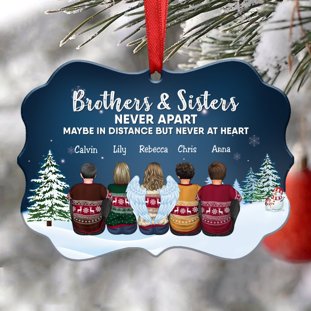 Family - Brothers & Sisters Never Apart Maybe In Distance But Never At Heart - Personalized Christmas Ornament - Makezbright Gifts