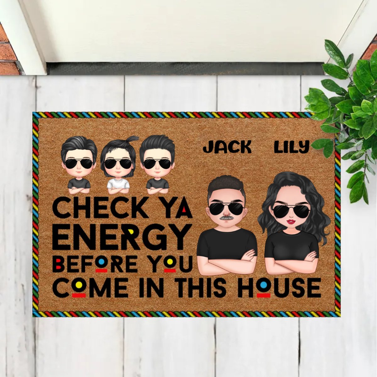 Family - Check Ya Enegry - Personalized Doormat - Makezbright Gifts