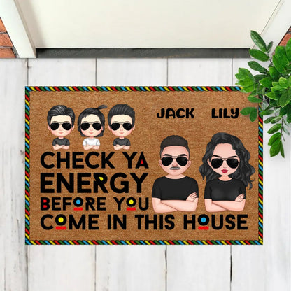 Family - Check Ya Enegry - Personalized Doormat - Makezbright Gifts