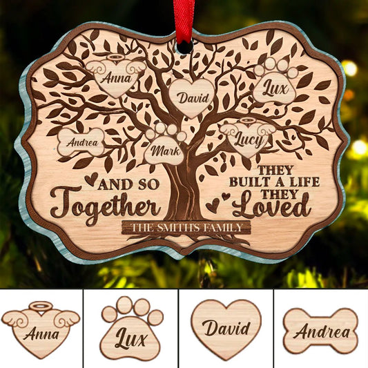 Family - Christmas Family Tree And So Together They Built A Life They Loved - Personalized Ornament - Makezbright Gifts